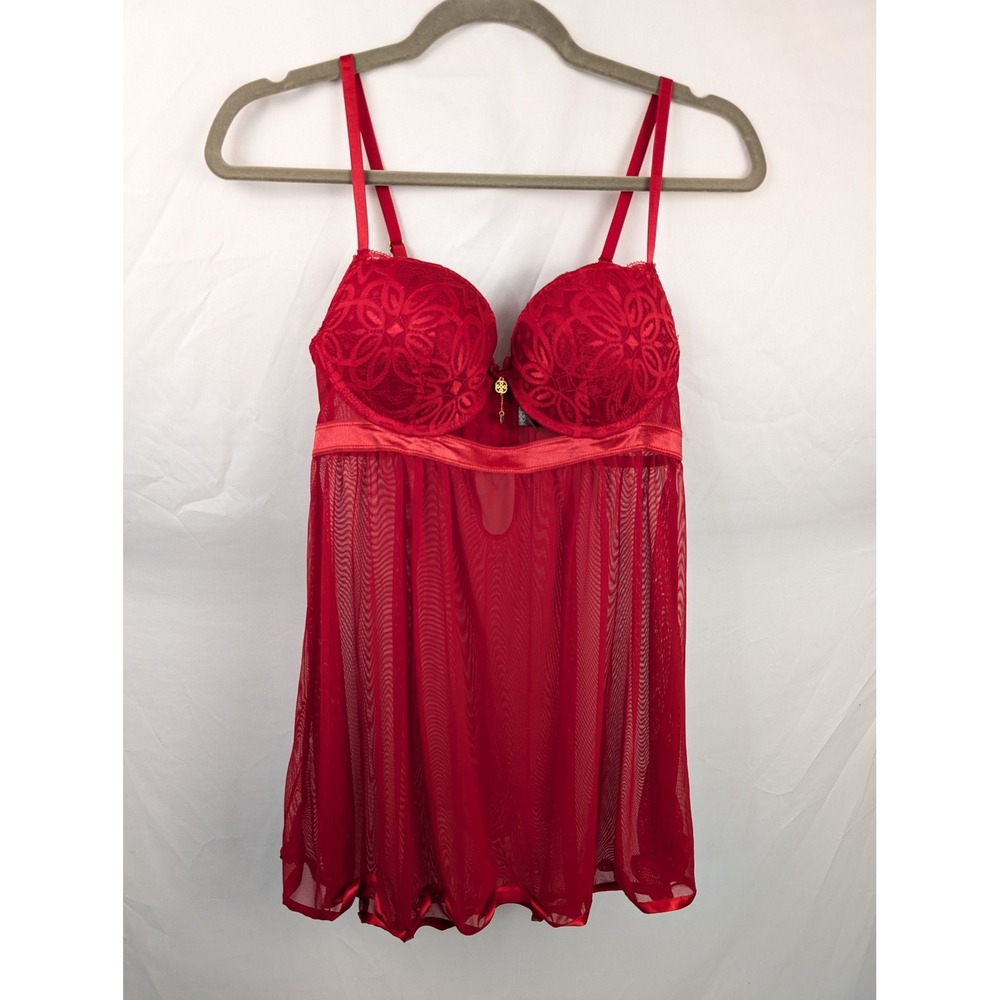 Lace Sheer Babydoll Top Red M Cami Tank‎ Fairy Coquette Romantic Lingerie Dainty